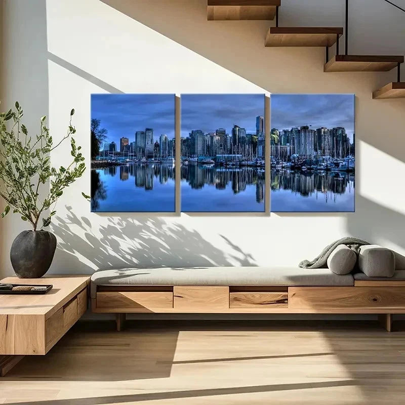3pcs City Night View Skyline Painting Wall Art Set Canvas Framed 40x60cm - High Quality Print 100% Australian Made Wall Canvas Ready to Hang - Bella Home Decor