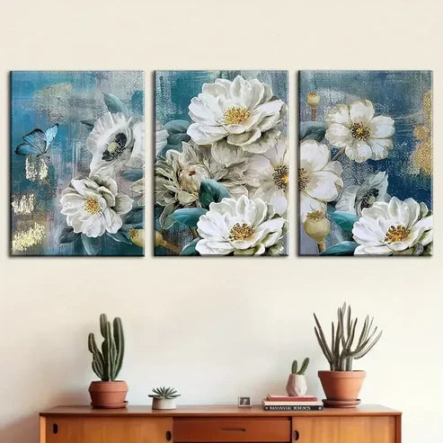 3pcs Retro Abstract Floral and Natural Scenery Art Set Canvas Unframed - High Quality Print 100% Australian Made Wall Canvas