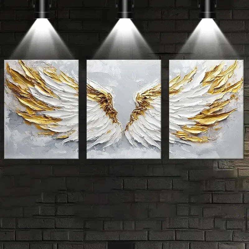 3pcs Abstract White & Golden Wings Wall Art Set Canvas Framed 50x70cm - High Quality Print 100% Australian Made Wall Canvas Ready to Hang - Bella Home Decor