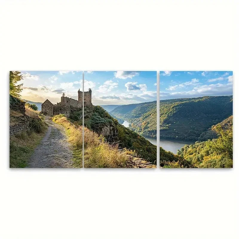 3pcs Moselle Valley Poster Burg Eltz Print ET    Wall Art Set Canvas Framed 40x60cm - High Quality Print 100% Australian Made Wall Canvas Ready to Hang