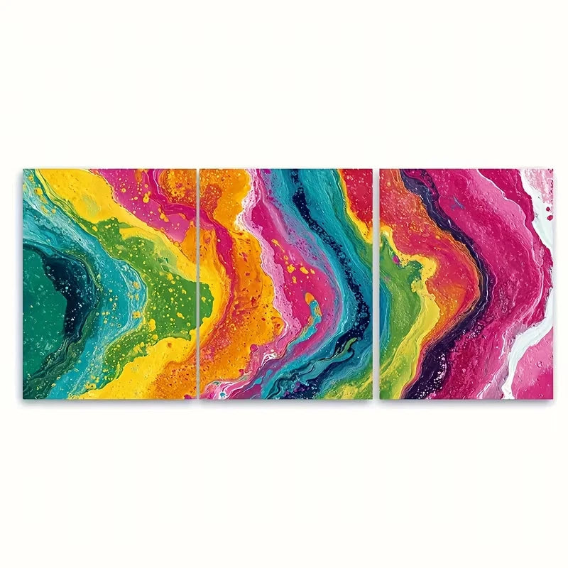 3pcs Abstract Continuous Painting Panels Metal Print Ready to Hang Art - Bella Home Decor