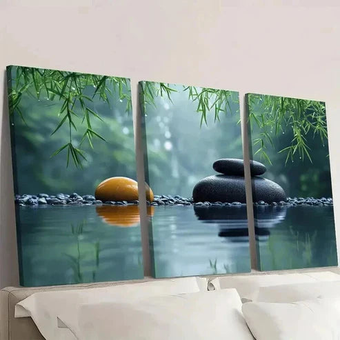 3pcs Zen Bamboo And Stone Calming Nature Decor Wall Art Canvas Unframed - High Quality Print 100% Australian Made Wall Canvas
