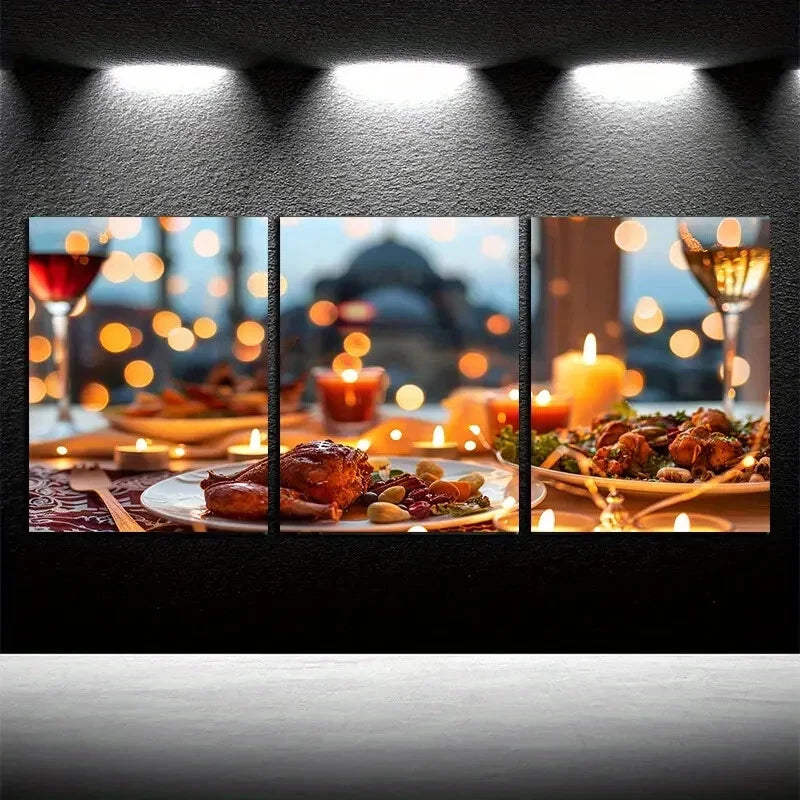 3pcs Food Under Candlelight Illustration Metal Print Ready to Hang Art - Bella Home Decor