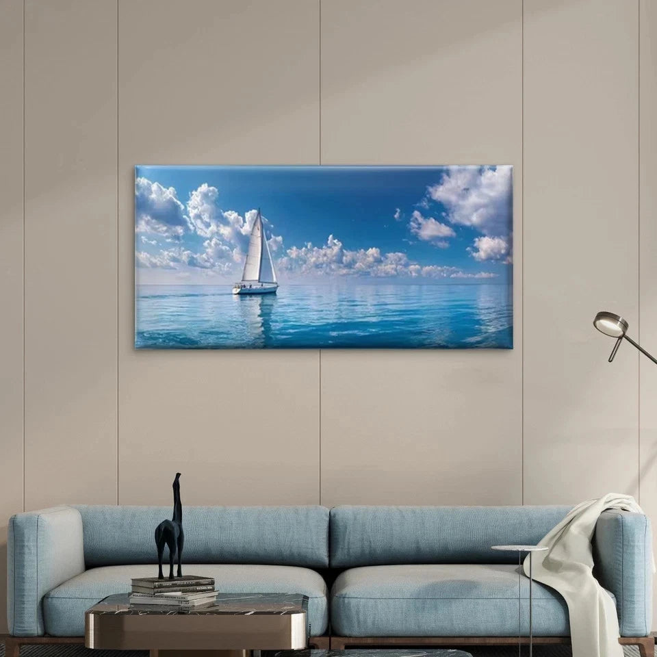 Sailboat Nautical Theme Wall Art Canvas Office Home Room Framed 120x60cm