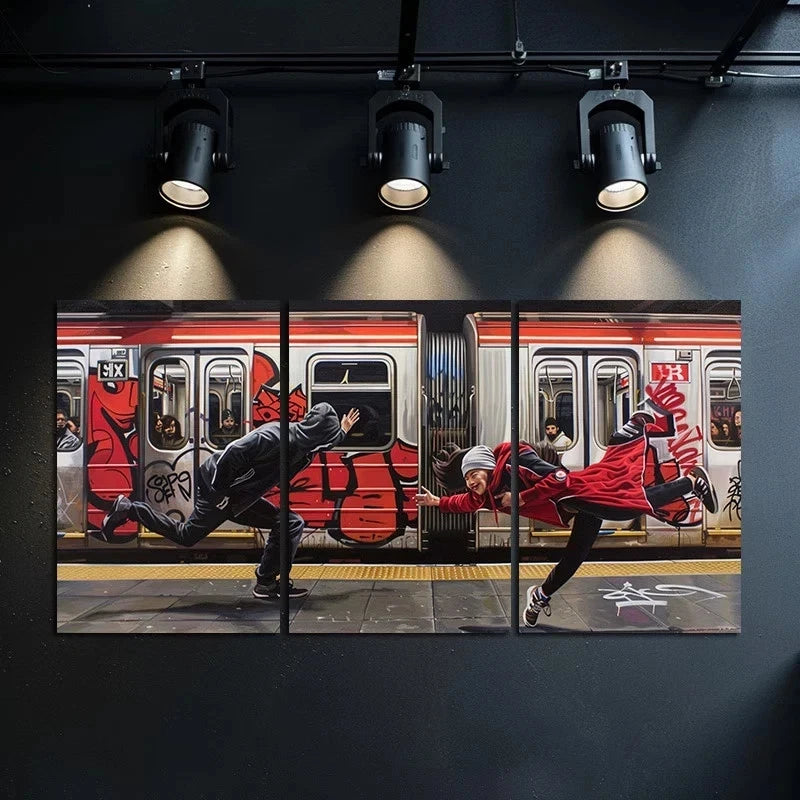 3pcs Street Dance Performances in Subway Station Metal Print Ready to Hang Art
