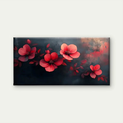 Red Flowers On A Black Wall Art Canvas Office Home Room Framed 120x60cm
