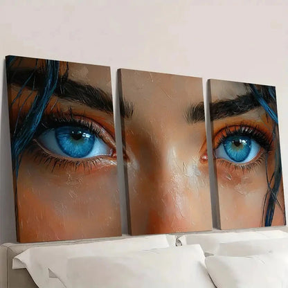 3pcs Abstract Blue Eyed Girl Face Beaut GJ  Wall Art Set Canvas Framed 40x60cm - High Quality Print 100% Australian Made Wall Canvas Ready to Hang - Bella Home Decor