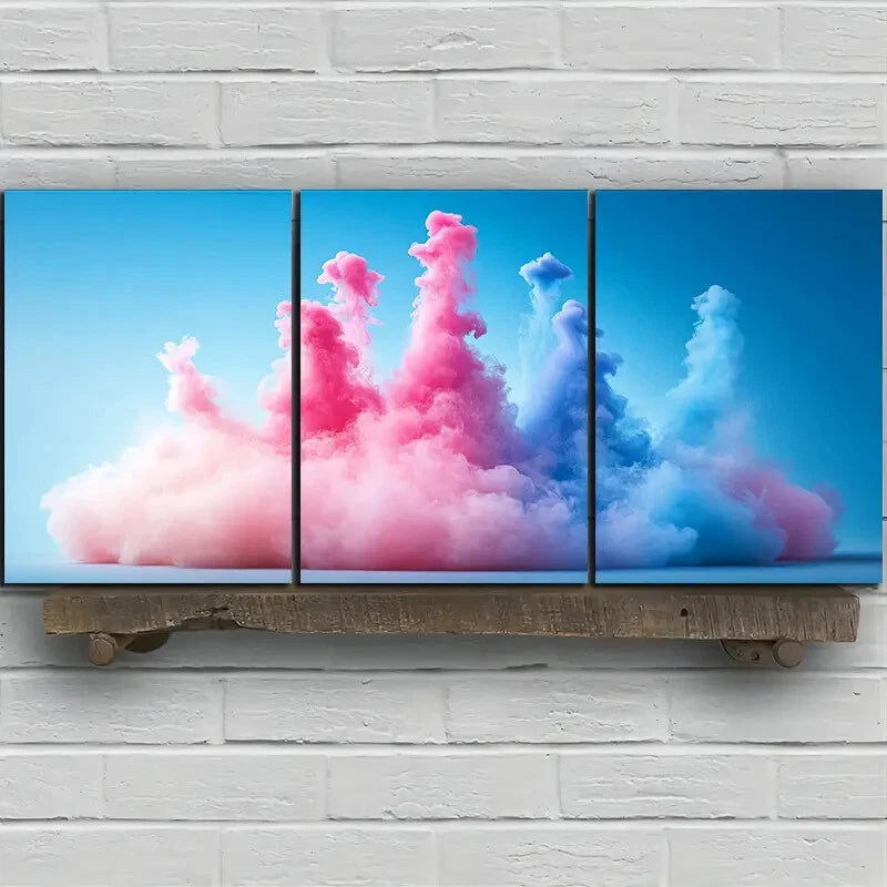 3pcs Beautiful Lines Abstract Blue Pink Metal Print Ready to Hang Art - Bella Home Decor