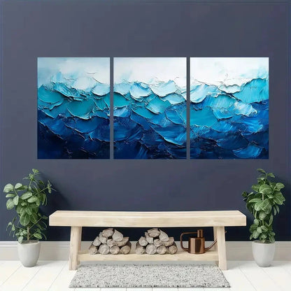 3pcs Textured Abstract Blue & Green Minimalist Metal Print Ready to Hang Art - Bella Home Decor