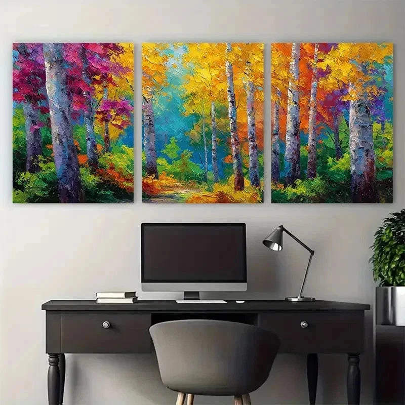 3pcs Nature Landscape With Colorful Tree Perfect Wall Art Set Canvas Framed 50x70cm - High Quality Print 100% Australian Made Wall Canvas Ready to Hang
