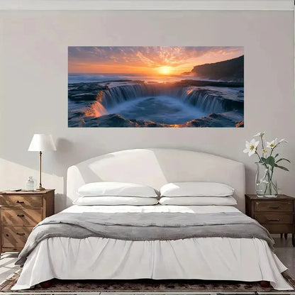 Ocean Sunset Waterfall Wall Art Canvas Office Home Room Framed 120x60cm