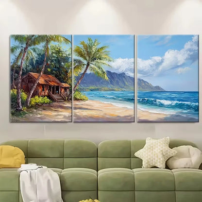 3pcs, Hawaii Oil Painting Bungalow Metal Print Ready to Hang Art