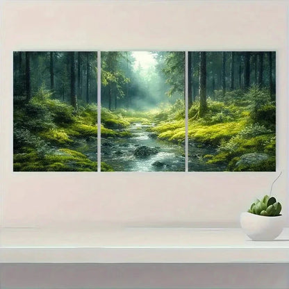 3pcs Dark Misty Woodland Scene with Sunlight Metal Print Ready to Hang Art - Bella Home Decor