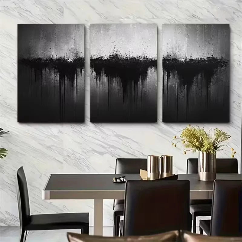 3pcs Monochrome Abstract Metal Print Ready to Hang Art