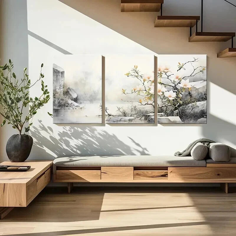 3pcs Abstract Vintage Flowers & Branches Wall Art Set Canvas Framed 40x60cm - High Quality Print 100% Australian Made Wall Canvas Ready to Hang - Bella Home Decor