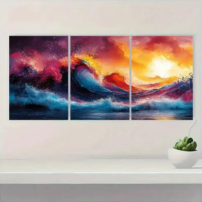 3pcs Vibrant Graffiti-Style Ocean Waves Wall Art Set Canvas Unframed - High Quality Print 100% Australian Made Wall Canvas