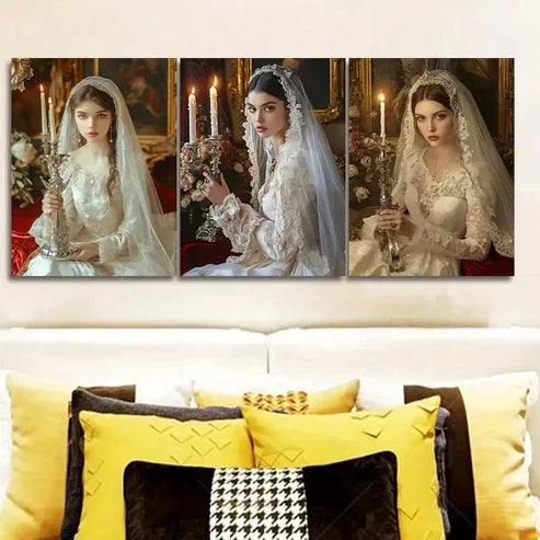 3pcs Featuring a Vintage Wedding Girl Wall Art Set Canvas Unframed - High Quality Print 100% Australian Made Wall Canvas