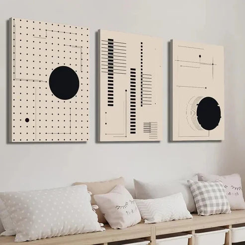 3pcs Black & Beige Geometric Line Wall Art Set Canvas Unframed - High Quality Print 100% Australian Made Wall Canvas - Bella Home Decor
