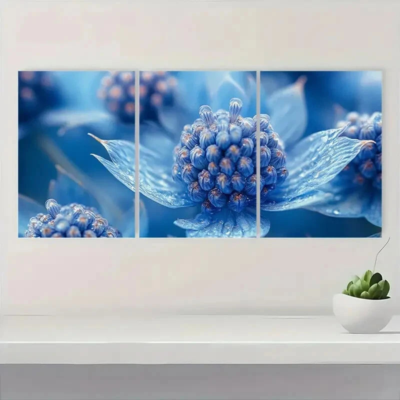 3pcss Sea Holly Blue Floral Design Beach House Metal Print Ready to Hang Art - Bella Home Decor