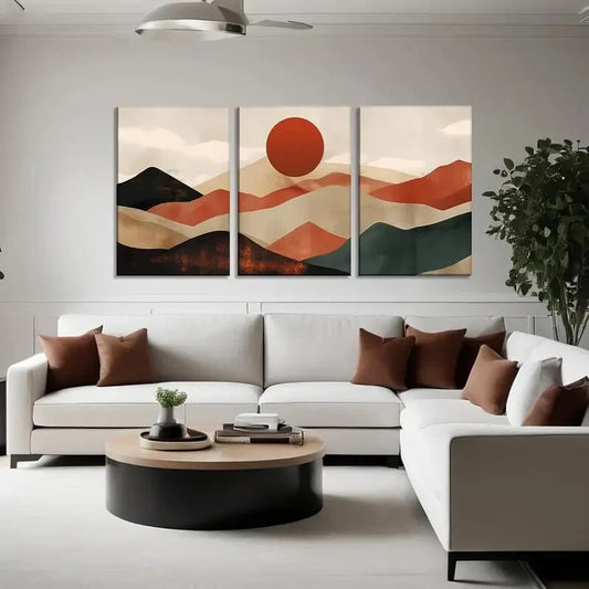 3pcs Abstract Nature Landscape with Sunrise Metal Print Ready to Hang Art