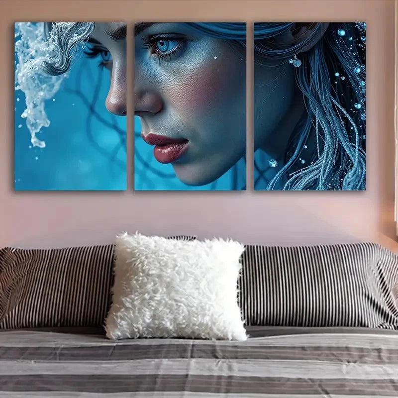 3pcs Woman With Long Hair Wall Art Set Canvas Framed 40x60cm - High Quality Print 100% Australian Made Wall Canvas Ready to Hang
