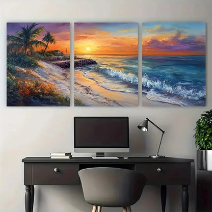 3pcs Key West Travel Tropical Sunset Landscape Wall Art Set Canvas Framed 50x70cm - High Quality Print 100% Australian Made Wall Canvas Ready to Hang