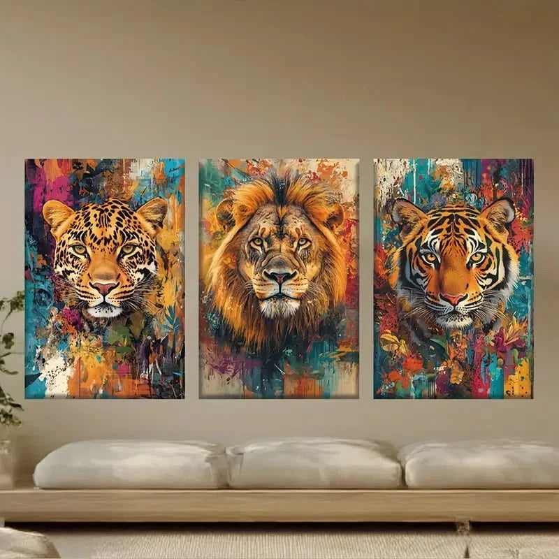 3pcs Vivid Animals Lions Tigers Leopards Metal Print Ready to Hang Art