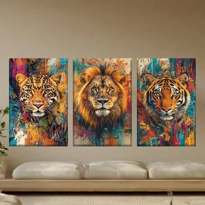 3pcs Vivid Animals Lions Tigers Leopards Metal Print Ready to Hang Art