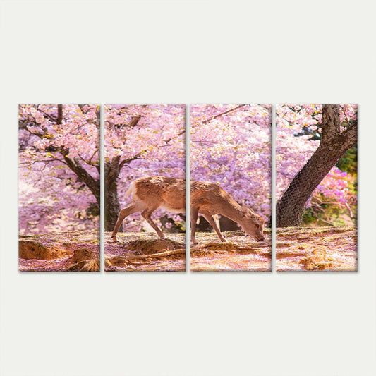 4pcs Japanese Nara Deer Cherry Blossom Sakura Wall Art Canvas Framed 45x80cm - High Quality Print 100% Australian Made Wall Canvas Ready to Hang