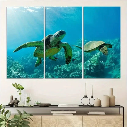 3pcs Beautiful Sea Turtles Wall Art Print Metal Print Ready to Hang Art - Bella Home Decor