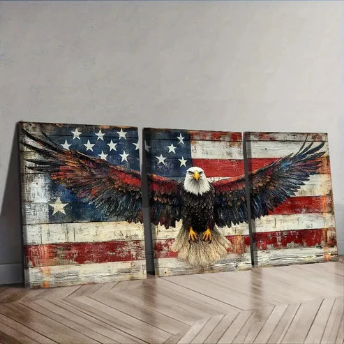 3pcs The eagle in front of the American flag Wall Art Set Canvas Unframed - High Quality Print 100% Australian Made Wall Canvas