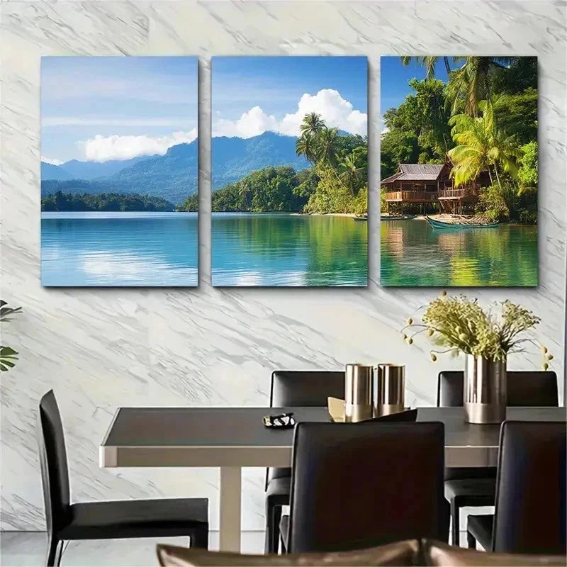 3pcs Borneo Island Travel Tropical Perfect Wall Art Set Canvas Framed 50x70cm - High Quality Print 100% Australian Made Wall Canvas Ready to Hang - Bella Home Decor