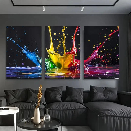 3pcs Colorful Paint Splash Metal Print Ready to Hang Art