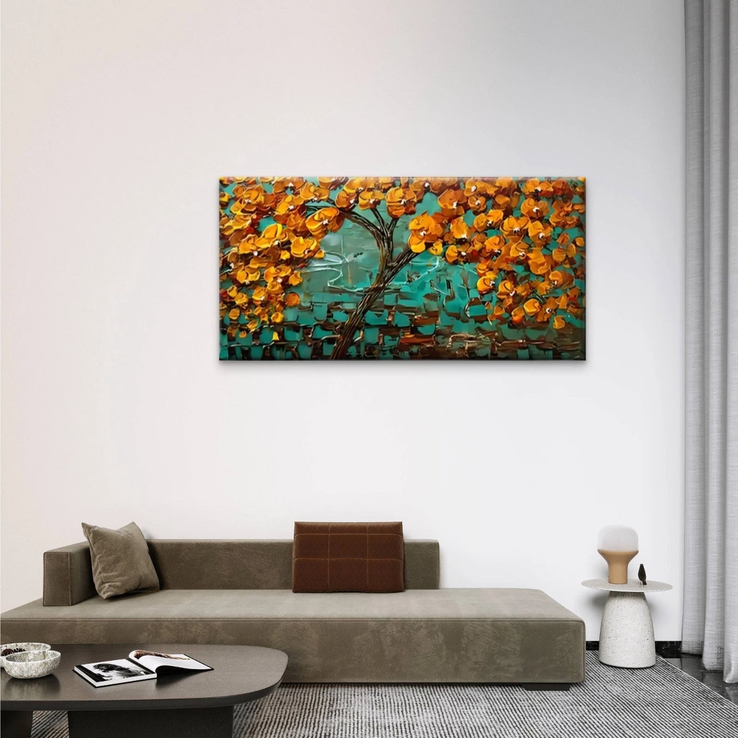 Orange Leaf Tree Abstract Wall Art Canvas Office Home Room Framed 120x60cm