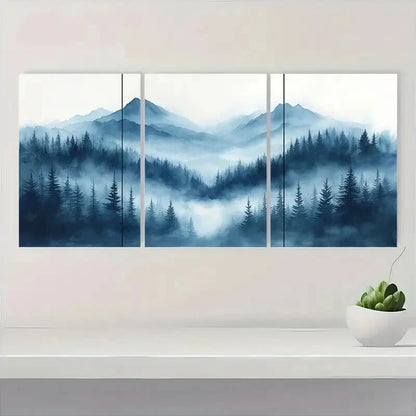 3pcs Misty Forest Triptych Foggy Shoreline Metal Print Ready to Hang Art