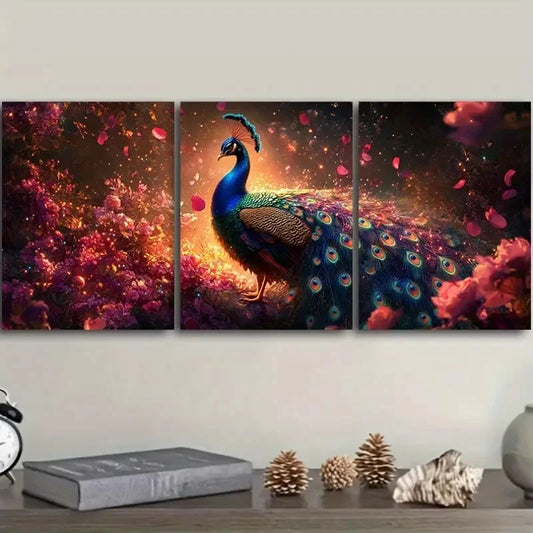 3pcs A colorful peacock Wall Art Set Canvas Framed 50x70cm - High Quality Print 100% Australian Made Wall Canvas Ready to Hang