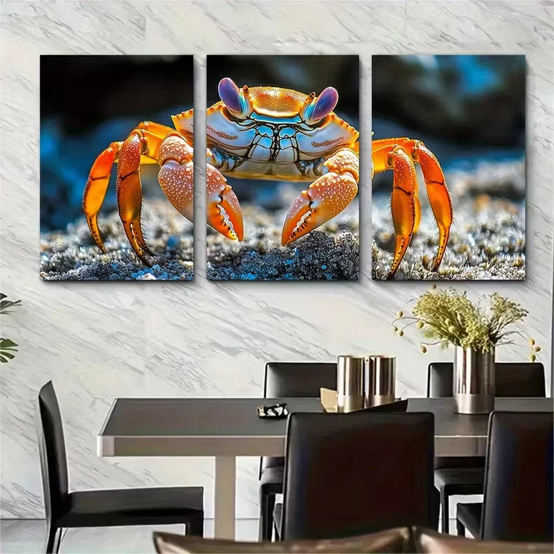 3pcs Adorable Crab Beach Metal Print Ready to Hang Art - Bella Home Decor