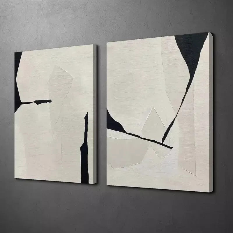 2pcs Black & Beige Wabi Sabi Style Canvas Framed 50x75cm - High Quality Print 100% Australian Made Wall Canvas Ready to Hang - Bella Home Decor