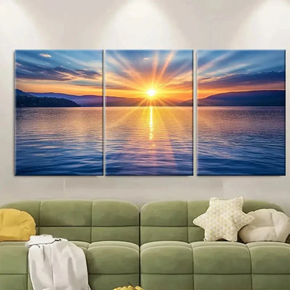 3pcs Scenic Sunset Over Mountain Lake Nature Metal Print Ready to Hang Art - Bella Home Decor