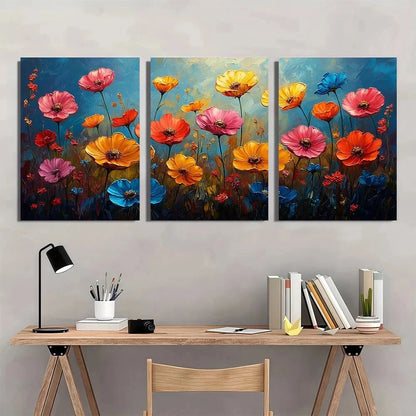 3pcs Wild Flowers Botanical Oil Painting Metal Print Ready to Hang Art - Bella Home Decor
