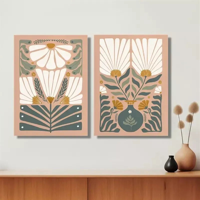 2pcs Modern Abstract Wildflower Canvas Framed 50x75cm - High Quality Print 100% Australian Made Wall Canvas Ready to Hang - Bella Home Decor