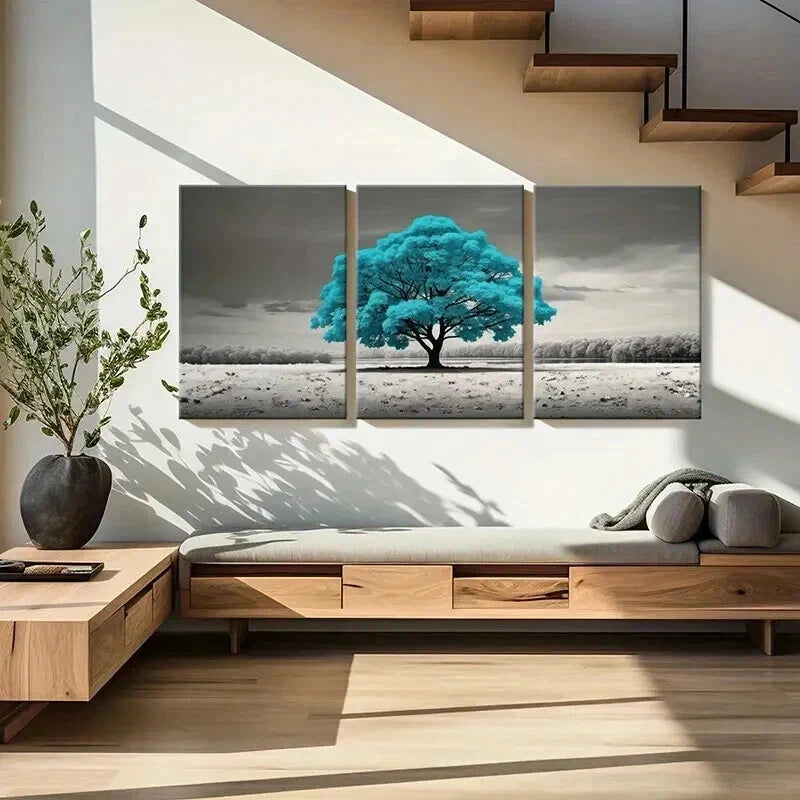 3pcs Surreal Blue Leaves  Tree Painting Wall Art Set Canvas Framed 60x90cm - High Quality Print 100% Australian Made Wall Canvas Ready to Hang - Bella Home Decor