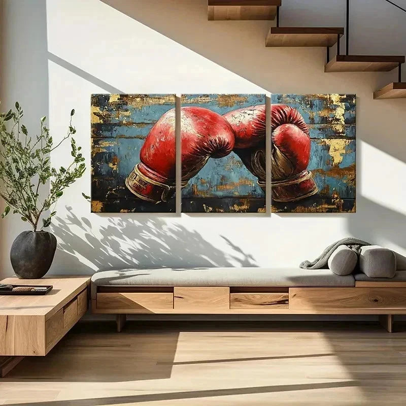 3pcs Boxing Gloves Retro Competitive Wall Art Set Canvas Framed 60x90cm - High Quality Print 100% Australian Made Wall Canvas Ready to Hang - Bella Home Decor