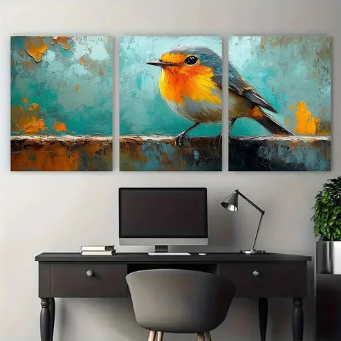 3pcs Robin Bird Animal Rustic Design Wall Art Canvas Unframed – High Quality Print 100% Australian Made Wall Canvas