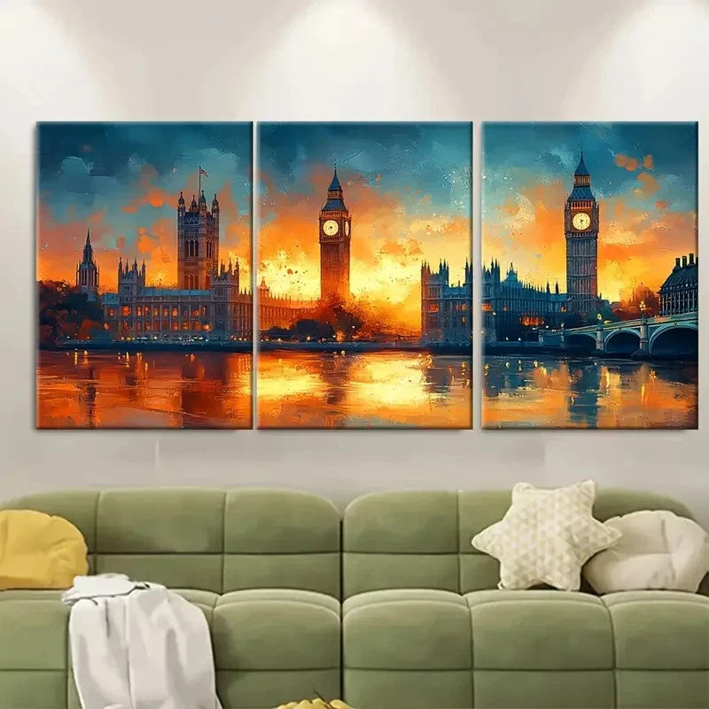 3pcs Iconic London Landmark di  Wall Art Set Canvas Framed 60x90cm - High Quality Print 100% Australian Made Wall Canvas Ready to Hang