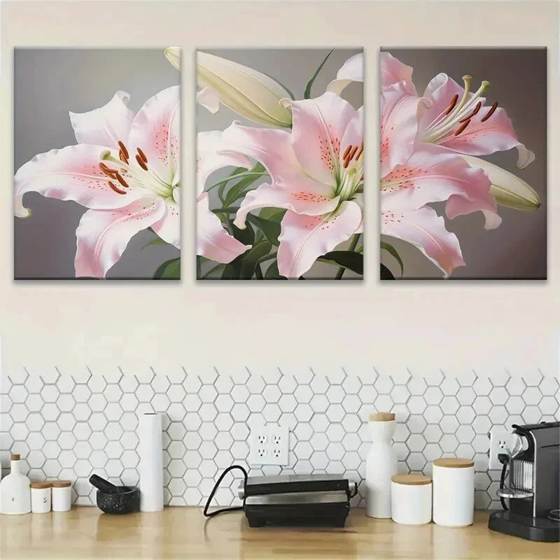 3pcs Elegant Pink Lily Botanical Metal Print Ready to Hang Art - Bella Home Decor