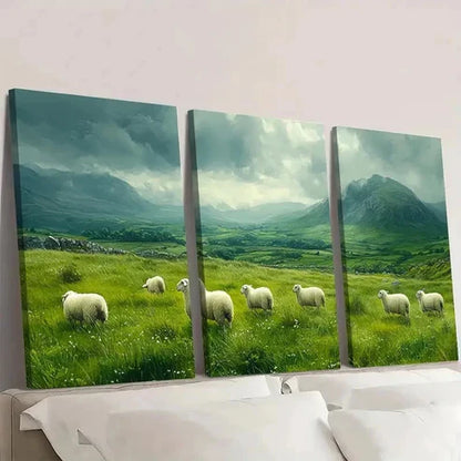 3pcs Sheep Painting Irish Landscape Wall Art Set Canvas Unframed - High Quality Print 100% Australian Made Wall Canvas