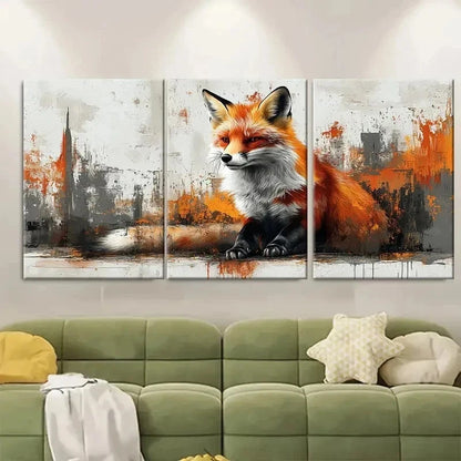 3pcs Paint Splatter Wild Fox  Wall Art Set Canvas Framed 40x60cm - High Quality Print 100% Australian Made Wall Canvas Ready to Hang