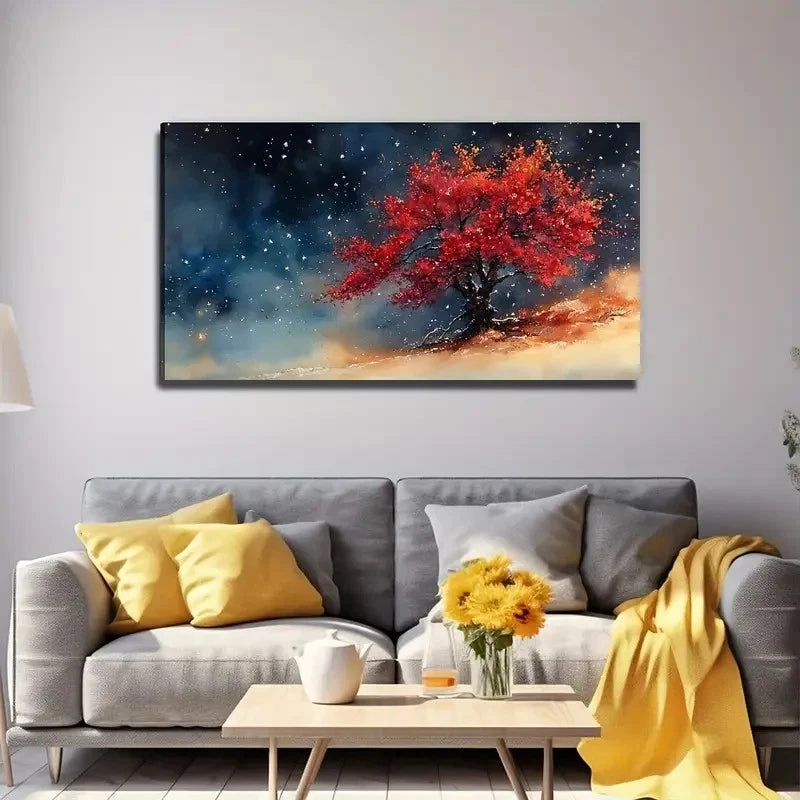 Black Red Tree Perfect Wall Art Canvas Office Home Room Framed 120x60cm