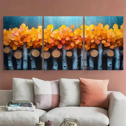 3pcs Vibrant Golden Yellow Leaves Aspen Trees Metal Print Ready to Hang Art - Bella Home Decor